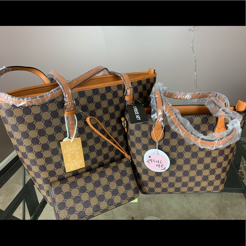 NEW 3 in 1 Designer Monogram Handbag Wallet Set